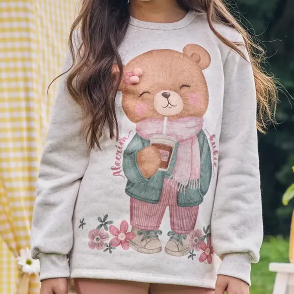 Conj Infantil Blusão Moletom Over Pelúcia Legging Kukiê