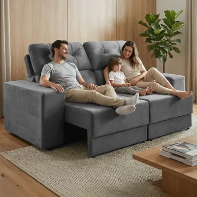 Sofá Retrátil E Reclinável 3 Lugares Espuma - Maringá 180cm
