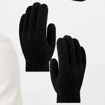 Touca Preta Básica E Luva Adulto Kit Inverno Frio Unissex