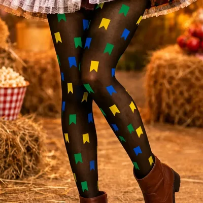 Meia Calça Fina Festa Junina Feminina Bandeirinhas Do Brasil