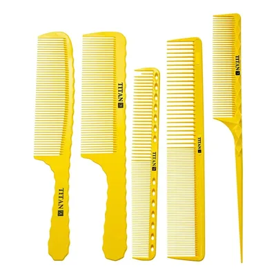Kit 5 Pentes Titan Profissionais Para Barbeiro Tp-y06 Yellow