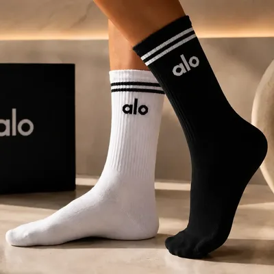 2 Pares Meias Estilo Alo Cano Alto Genérica Academia Premium