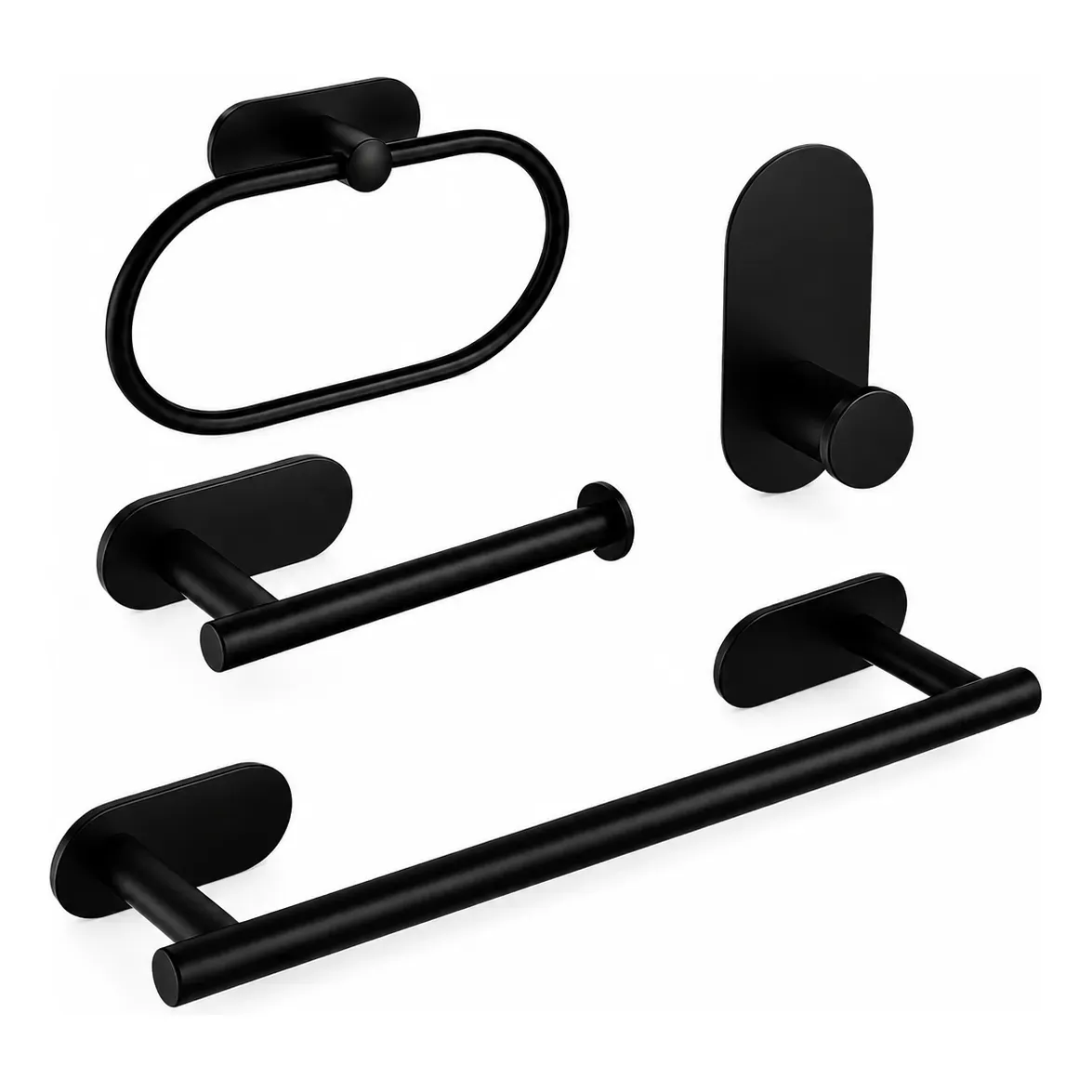 Kit Banheiro Autoadesivo 4pç Sem Furo Fixação 3m Preto Fosco