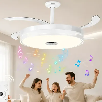 Ventilador De Teto Retrátil C/luz Led Alto-falante Integrado