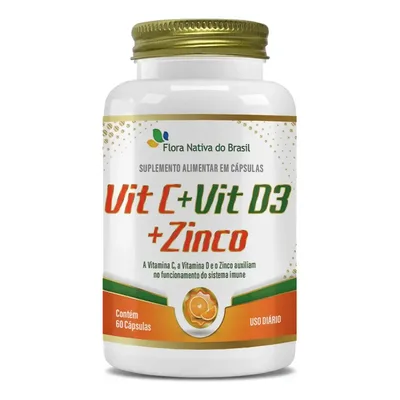 Vitamina C + Vitamina D3 E Zinco 60 Cápsulas Sem Sabor