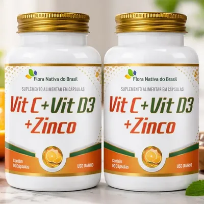 Kit 2 Vitamina C + Vitamina D3 E Zinco 60 Cápsulas Sem Sabor