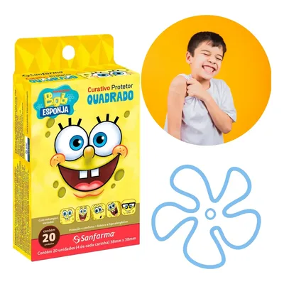 Curativo Protetor Quadrado Bob Esponja Sanfarma 20 Unidades