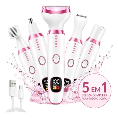 Depilador Aparador De Pelos Feminino 5 Em 1 Eletrico Usb Led