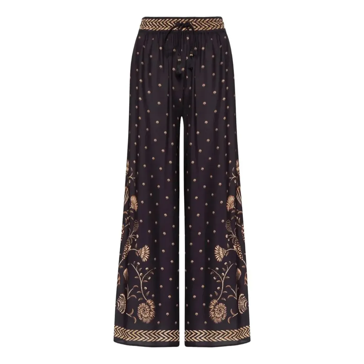 Calça Pantalona Farm Rio Sonho De Concha Preto
