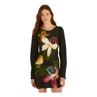 Vestido Curto Farm Rio Manga Maxi Orquidea Estampado G