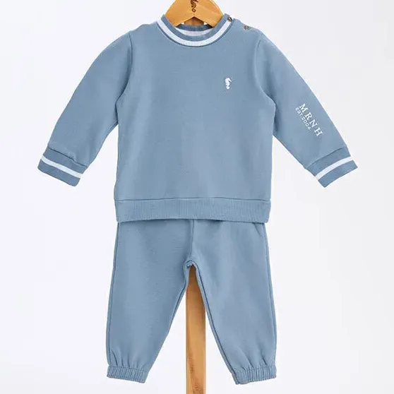 Conjunto Bebe Blusão Com Calça Moletom Felpado Onda Marinha