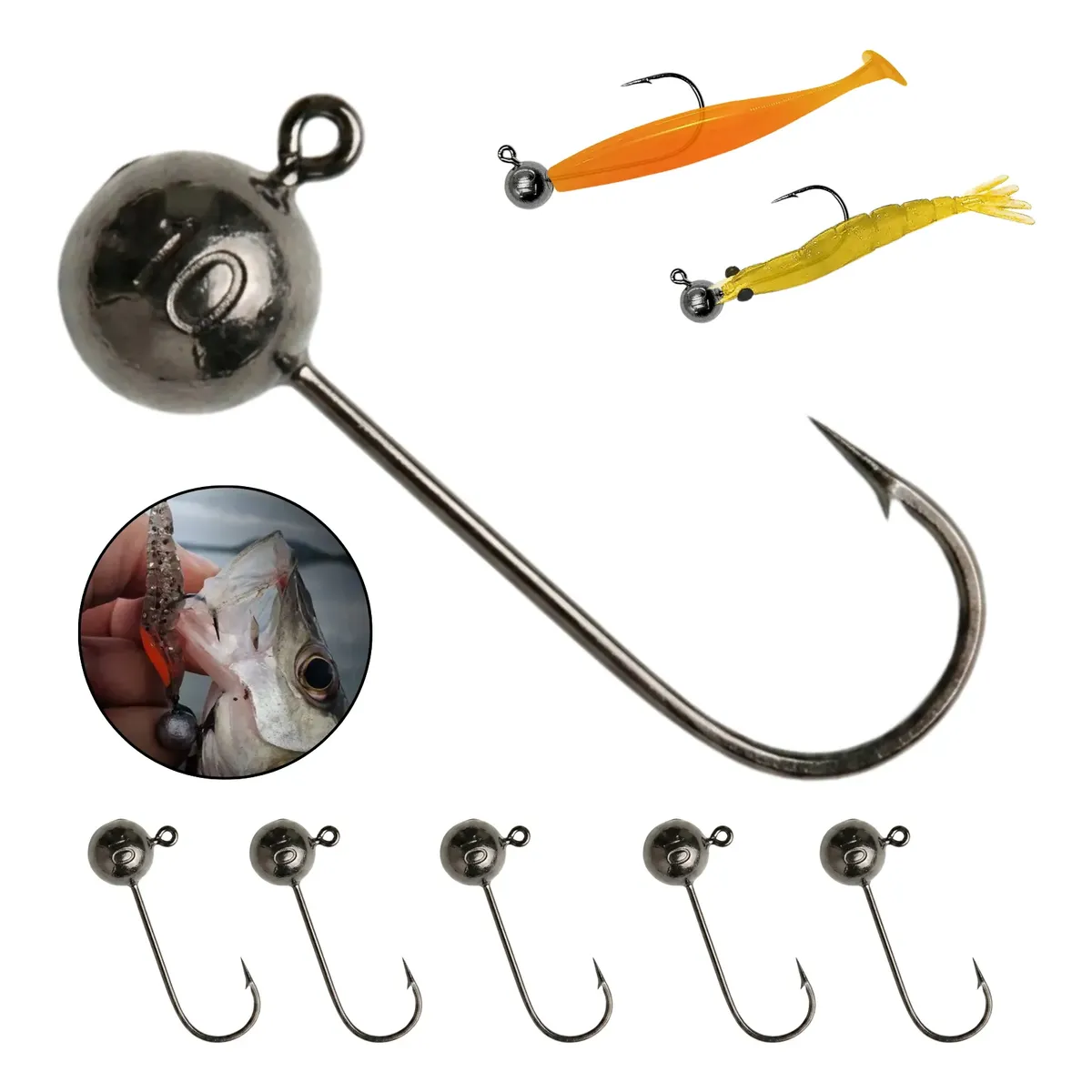 Jig Head Pesca Anzol Isca Artificial Tucunaré Robalo Kit 5