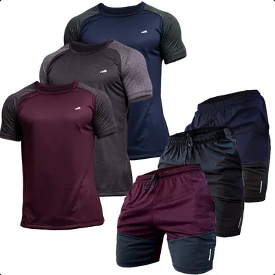 Kit 3 Conjuntos Dry Fit Masculino Academia Fitness Lisa Malh