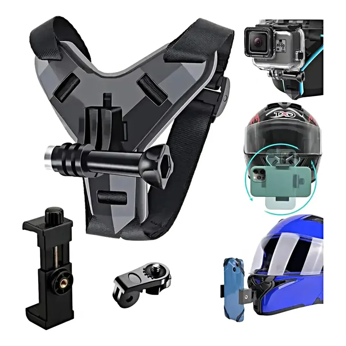 Suporte Capacete Moto Queixo Universal Celular Gopro Preto