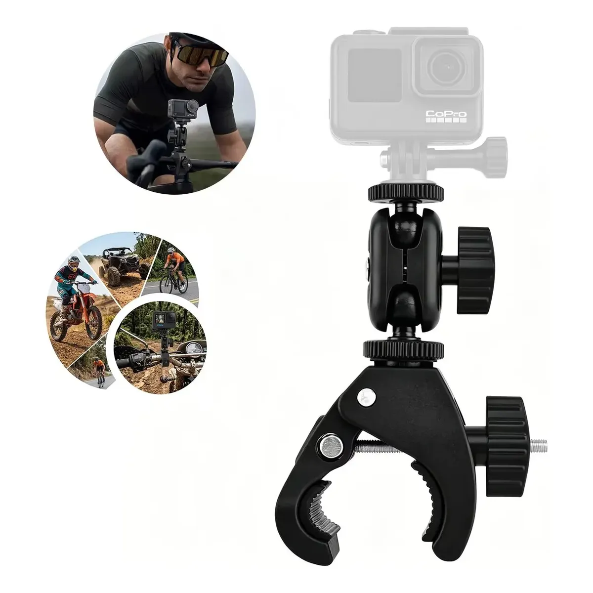 Suporte Preto Alumínio Guidão Bike Bicicleta E Moto Gopro