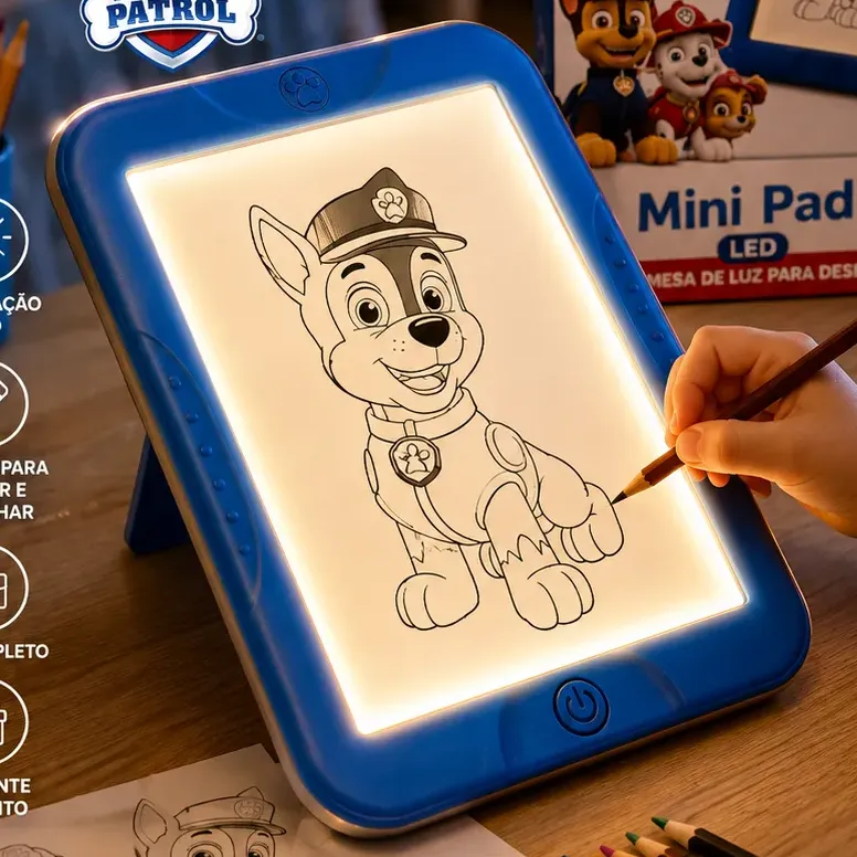 Lousa Mini Pad Patrulha Canina Led Lcd Desenho Kit Infantil