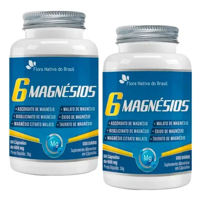 Kit 2un 6 Magnésios 600mg Flora Nativa Do Brasil 60 Cápsulas