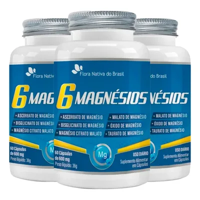 Kit 3un 6 Magnésios 600mg Flora Nativa Do Brasil 60 Cápsulas