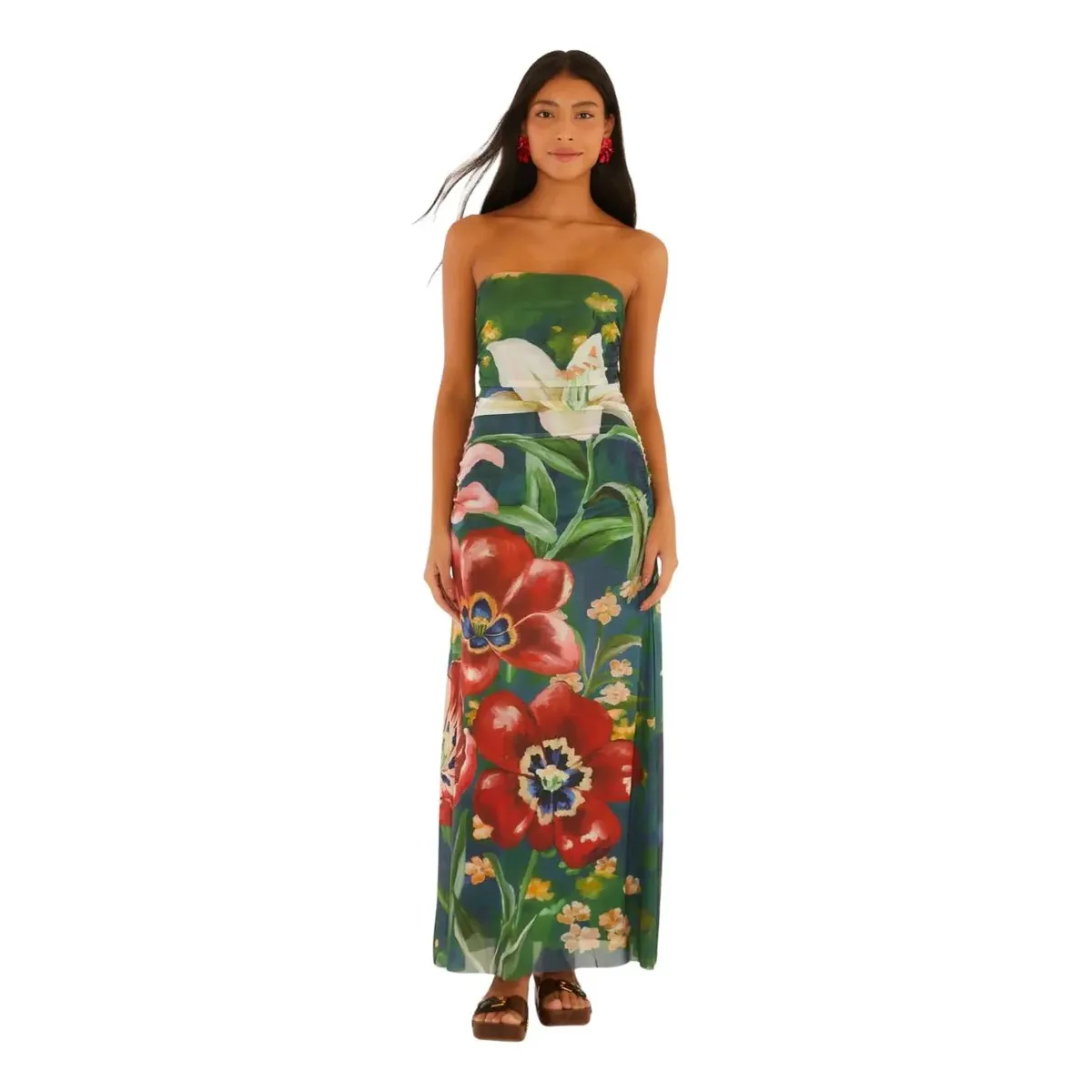 Vestido Farm Rio Longo Tule Floral Belo