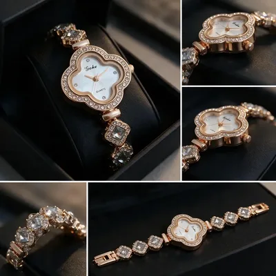 Relógio Feminino Guke Trevo Cravejado Luxuoso Dourato Prata