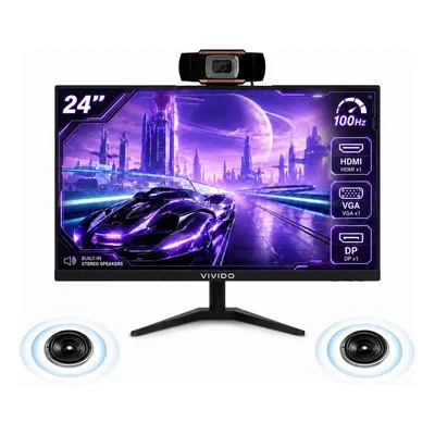 Monitor 24 Pol 100hz Full Hd Com Câmera E Som, Preto Bivolt