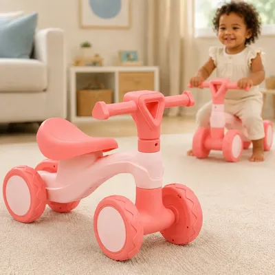 Bicicleta Equilíbrio Infantil Sem Pedal 4 Rodas Andador 15kg