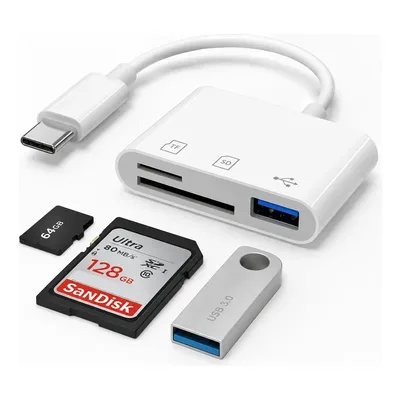Adaptador Leitor Usb-c Otg 3 Em 1 Sd Microsd Usb 3.0 5gbps