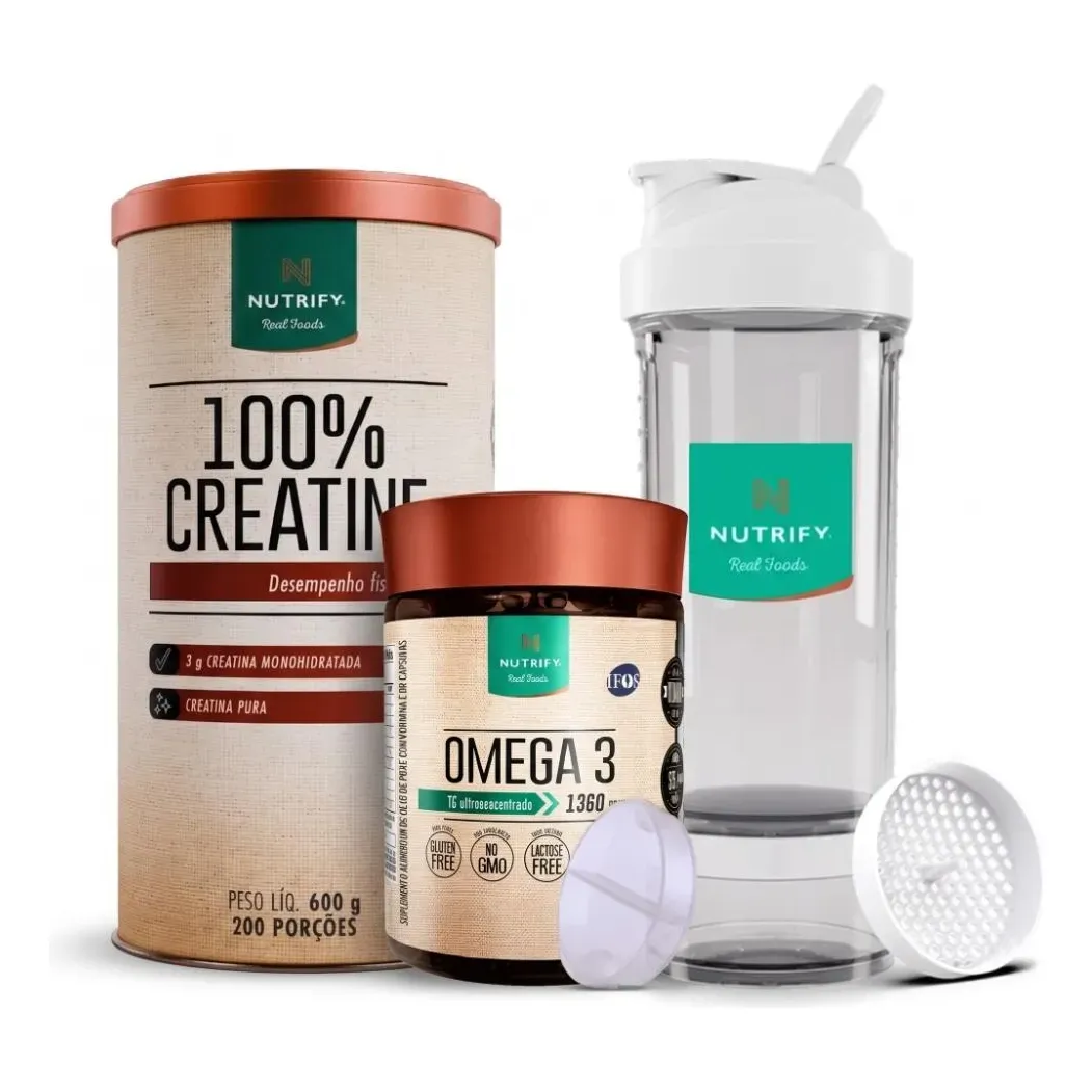 Creatina 600g + Ômega 3 + Coqueteleira Nutrify