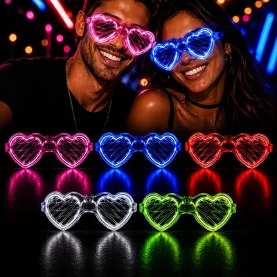 Kit 5 Óculos Coração Led Neon Festa Balada Formatura