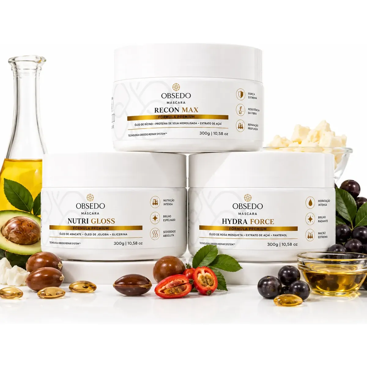 Kit Cronograma Capilar Profissional 3 Máscaras Obsedo 300g