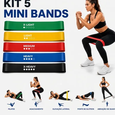 Kit 5 Mini Band Faixa Elástica Para Treino E Musculação