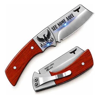 Canivete Personalizado Inox Bolso Presilha Cabo Madeira Agro