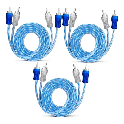 Kit 3 Cabo Rca 1 Metro Dupla Blindagem Injetado 4mm Azul