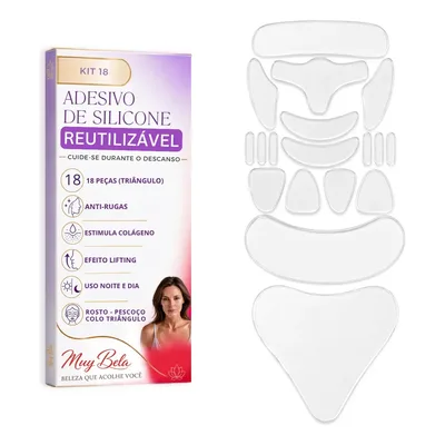 Kit Silicone Anti Rugas Adesivo Reutilizável Rosto 18 Peças