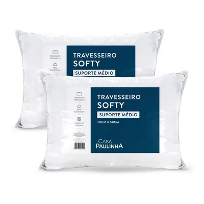 Kit 2 Travesseiros Softy Medio 70x50 Fibra De Silicone Macio