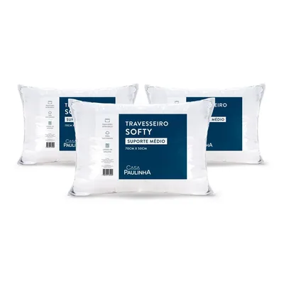 Kit 3 Travesseiros Softy Medio 70x50 Fibra De Silicone Macio
