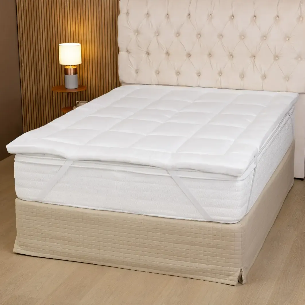 Pillow Top Queen Cama Box Fibra Siliconizada 200 Fios