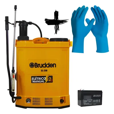 Kit Pulverizador Elétrico Bateria Manual Ss20b 20l Luva Epi