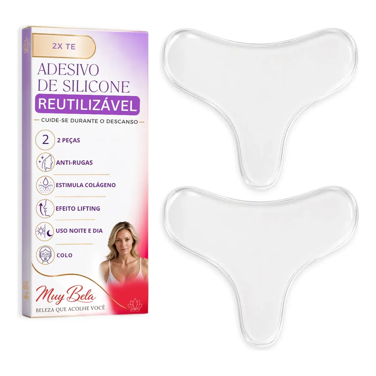 Kit 2 Adesivos Anti Rugas Para Decote Colo Botox Natural