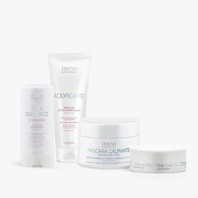Kit Acidificante, Seca Sem Frizz, Proteína Capilar e Máscara Calmante Para Couro Cabeludo Amend Essencial