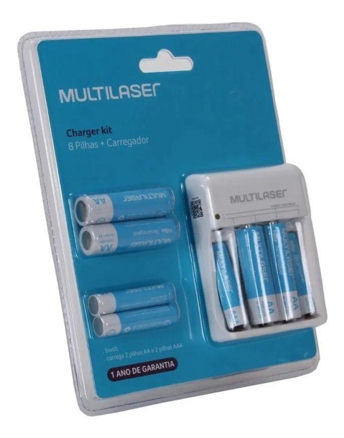 Carregador de Pilha Multilaser Kit Com 8 Pilhas AA /AAA Recarregáveis