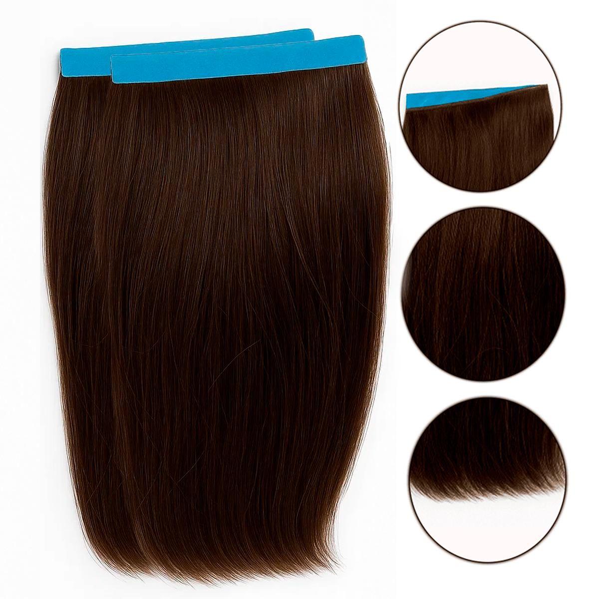 Mega Hair Fita Adesiva castanho liso 40cm 2 telas 20g - Cabelo humano