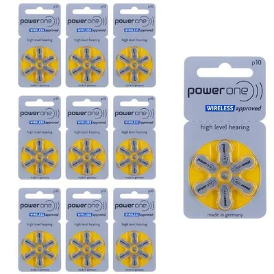 60 Pilhas Baterias aparelhos auditivos Power One tamanho 10 SELO Amarelo