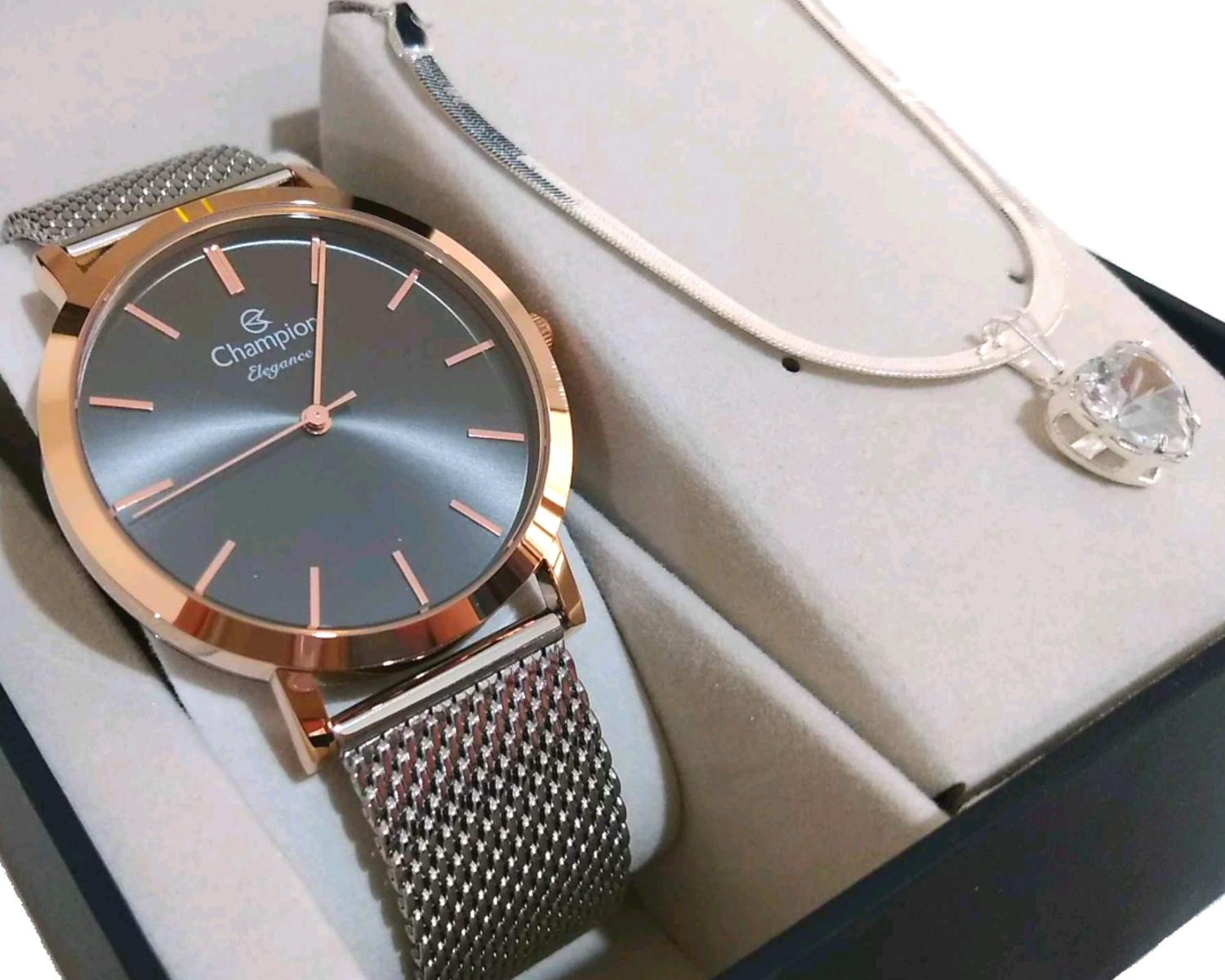 Relógio Feminino Champion Original Prata Com Rosé A Prova Dágua 50M Com NF Garantia CN20819C