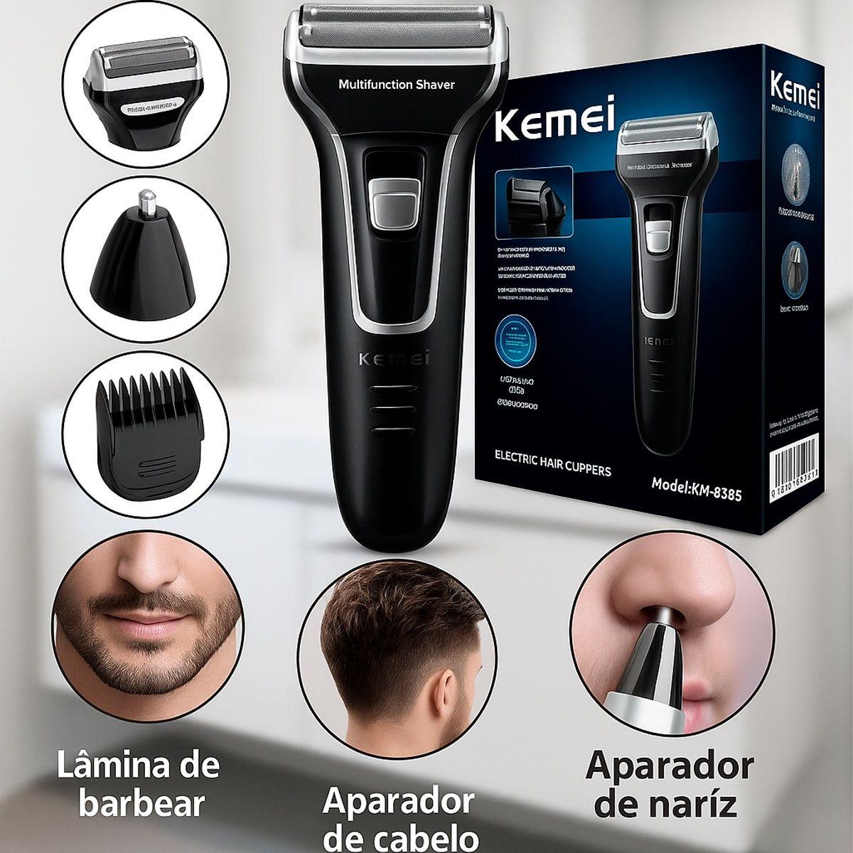 Barbeador Elétrico Kemei 3 em 1 Sem Fio - RELET