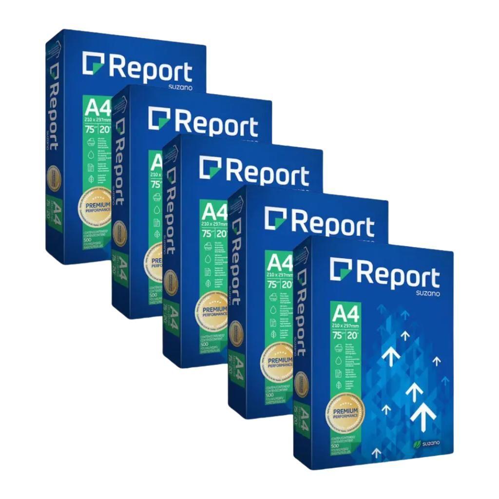 Papel Sulfite A4 Report 75g Caixa 2500 Folhas 5 Resmas