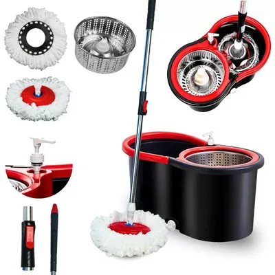 Mop Giratório Com Cesto Em Inox C/2 Refil e Dispenser Para Sabão - Kaftor - Kaftor