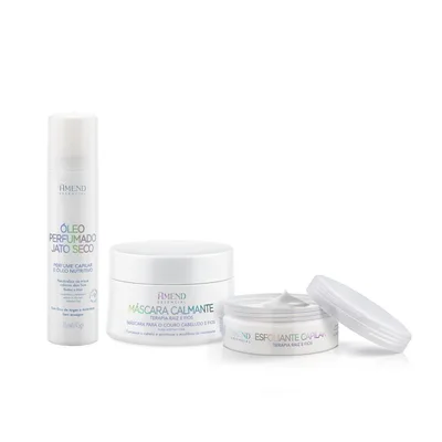 Kit Perfume Capilar em Óleo Nutritivo, Máscara Calmante Para Couro Cabeludo e Esfoliante Capilar Amend