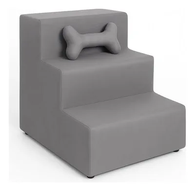 Escada Escadinha para Pet 3 Degraus com Osso cor Cinza Veludo Liberty Móveis