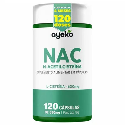 Nac 600mg Alta Concentração Em 1 Capsula 120 Capsulas Ayeko